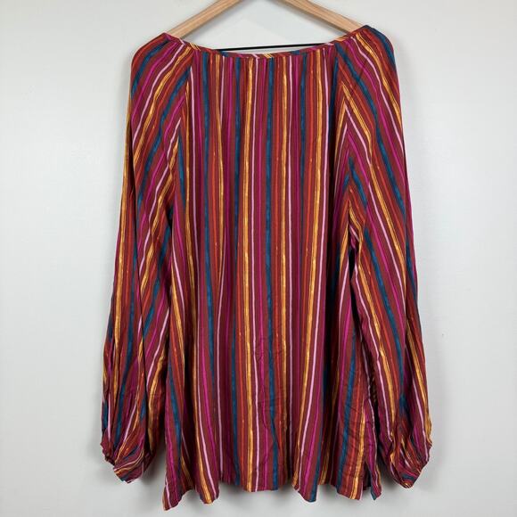 Savanna Jane Top Women's 2X Red Multi Striped Aztec Embroidery Colorful Bohemian - Picture 3 of 10